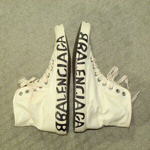 Balenciaga Unisex Ivory Paris Distressed Canvas High-Top Sneakers Shoes